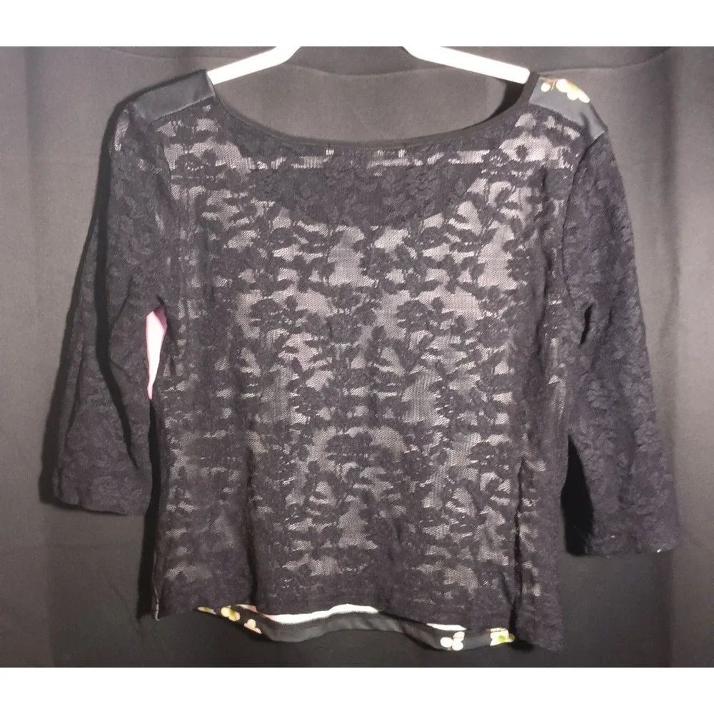Daniel Benjamin Geisha XL Black Lace Back 3/4 Sleeve Crop Top USA VTG Rare 90s - Picture 3 of 7